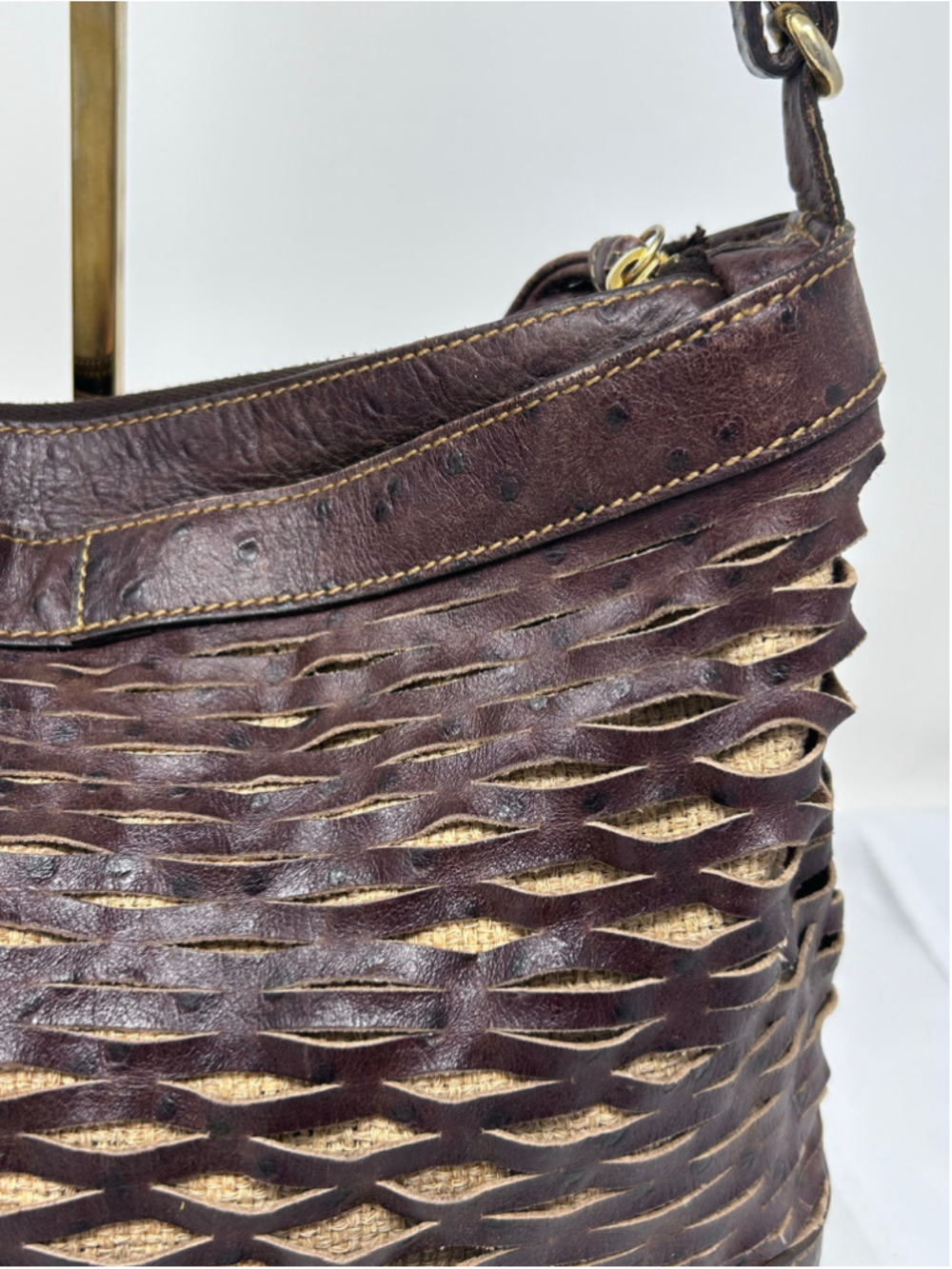 Vintage Fendi Selleria Cutwork Ostrich Embossed Leather Hobo Bag - Picture 5 of 16